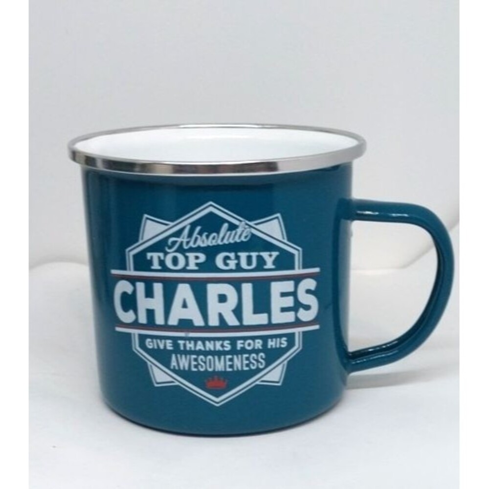 History & Heraldry CHARLES TOP GUY AWESOMENESS Metal Enamel Green Teal Mug 14 oz